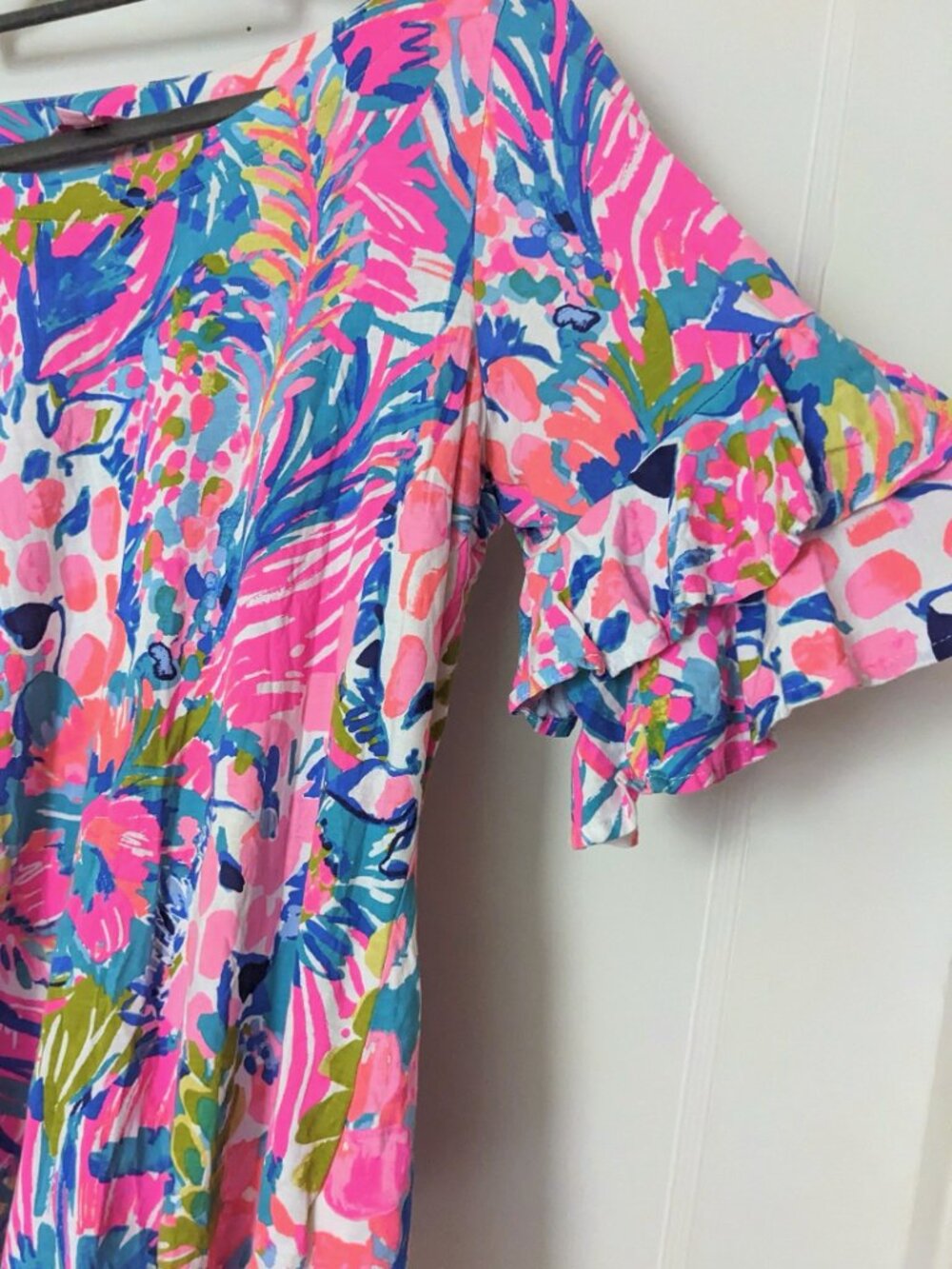 Lilly Pulitzer Lula Top Ruffle Sleeves Multi Gumbo Limbo Size L - Picture 2 of 7